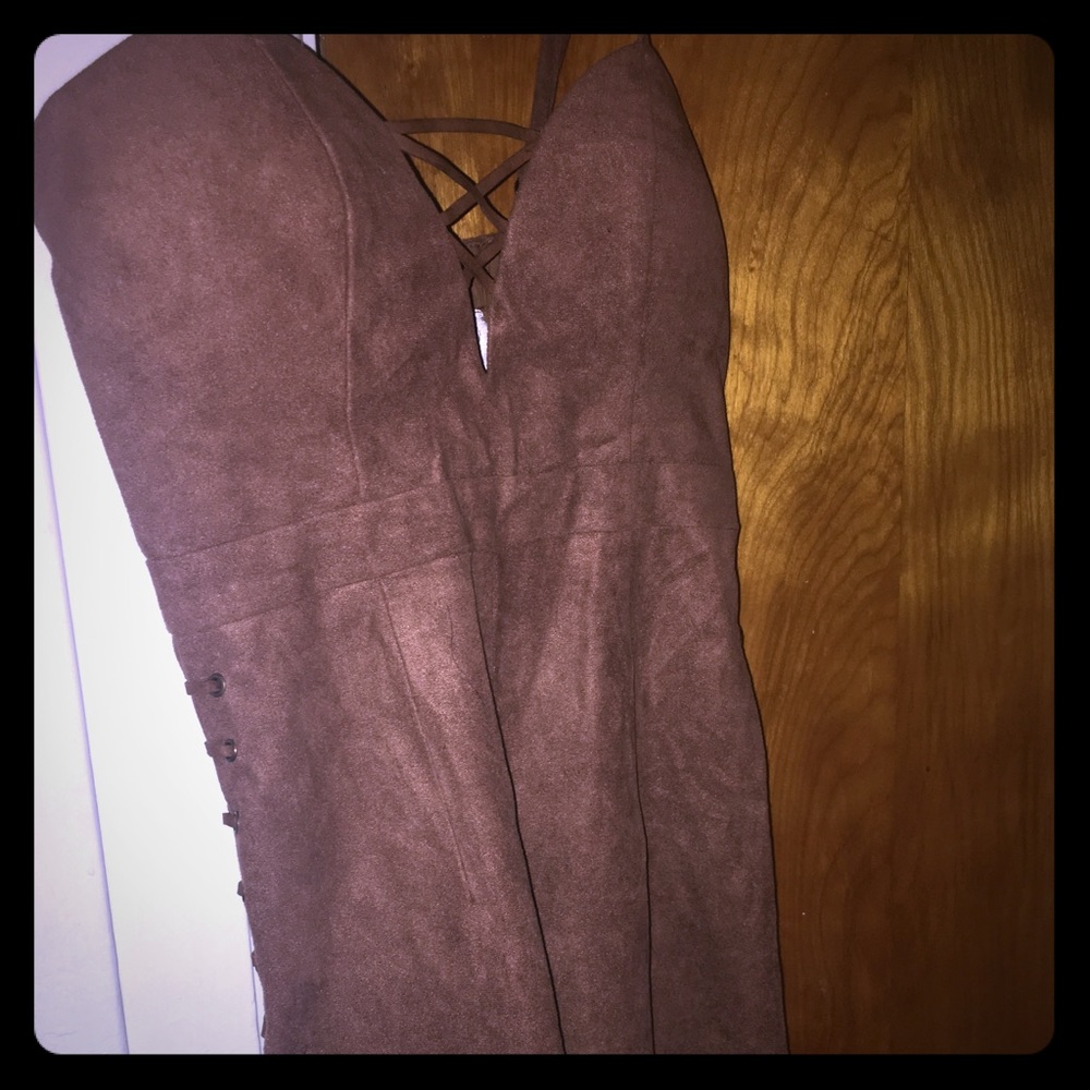 LF brown faux suede romper